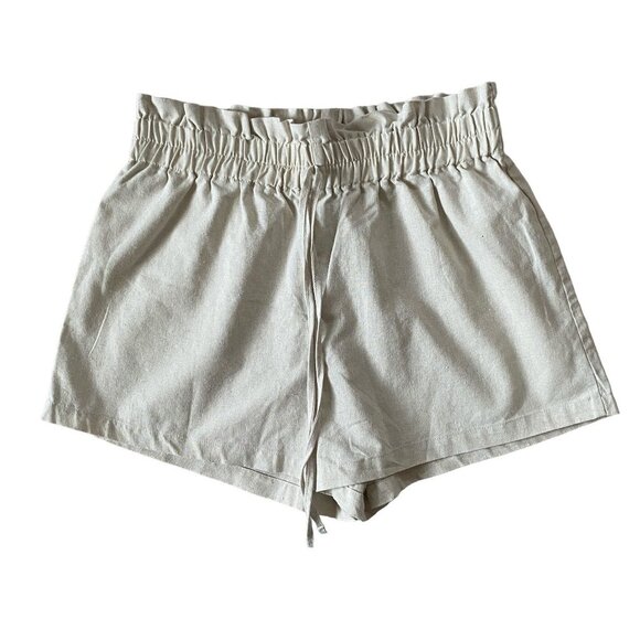 SHEIN paper bag linen blend oatmeal color pull-on elastic shorts women's size L - Picture 1 of 8